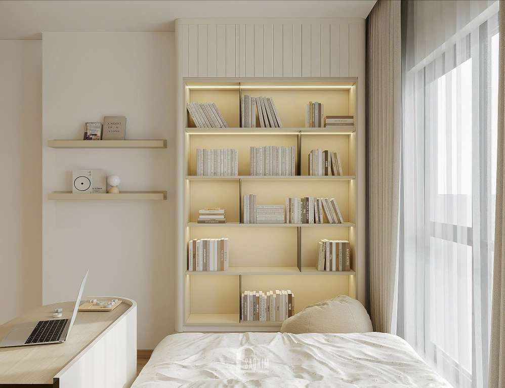 Thiết kế nội thất phòng ngủ Master mang phong cách Wabi Sabi tại chung cư 87m2 Hinode City 